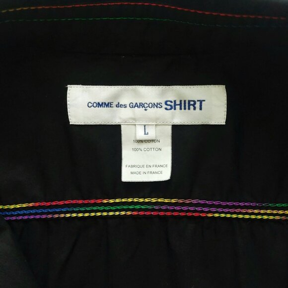 (SOLD) Comme des Garçons Shirt Black Button Up Contrasting Rainbow Stitching - Picture 6 of 7